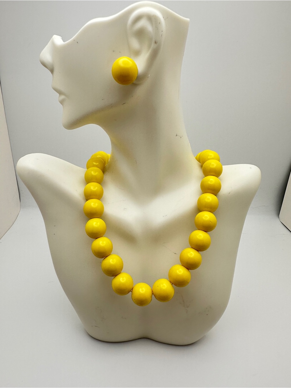 Yellow Retro Chunky Beaded Statement Necklace and earrings set- summer style